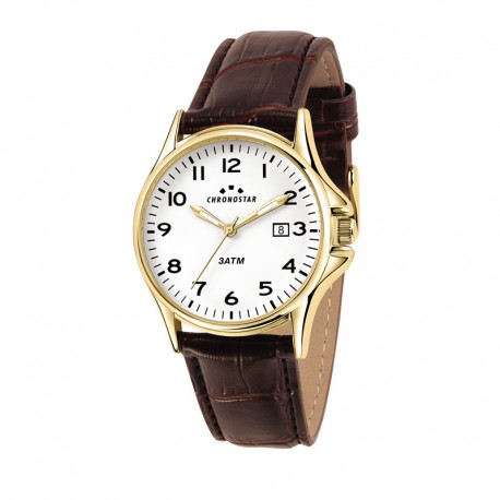 VINTAGE 42,5MM 3H WHITE DIAL BROWN STRAP