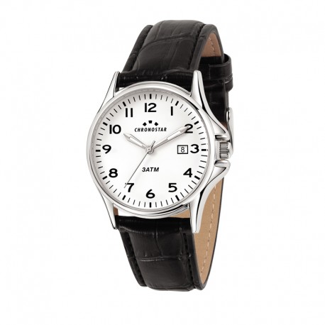 VINTAGE 42,5MM 3H WHITE DIAL BLACK STRAP