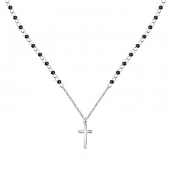 CROSS NECK.SS+CRYS BEADS BK 50+5CM