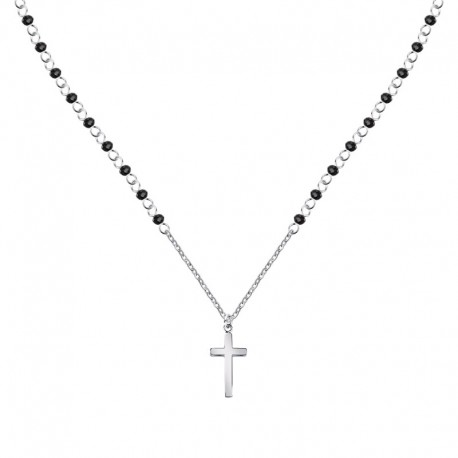 CROSS NECK.SS+CRYS BEADS BK 50+5CM