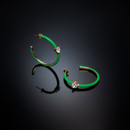 LOVE PARADE EARR.GREEN ENAMEL/WH CZ 40MM