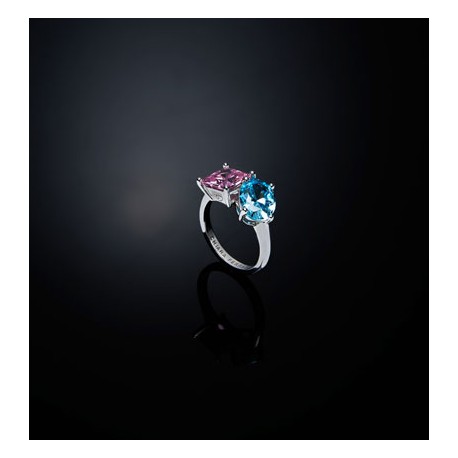 PRINCESS RAINBOW RING BLUE/PINK CZ S12